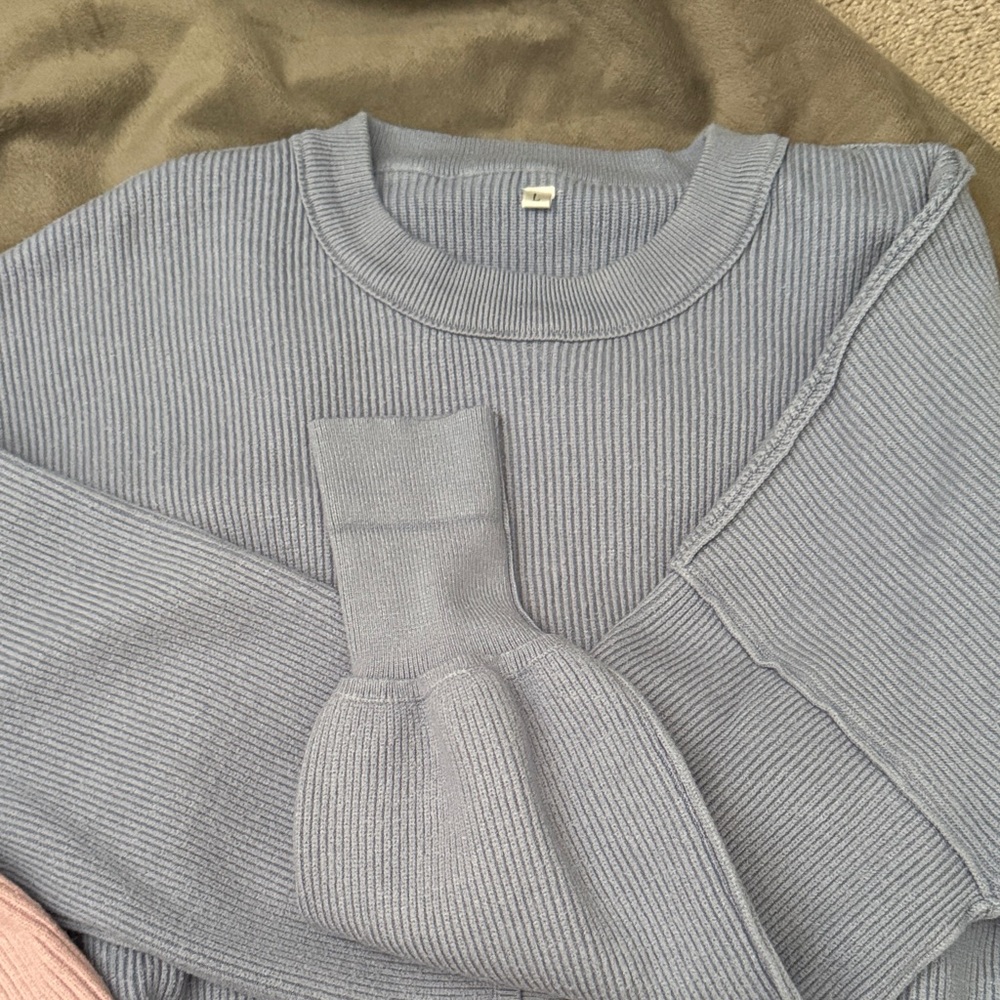 VICI Sweater Bundle: Soft Ribbed Knit Sweaters in Pastel Pink and Dusty Blue - Picture 2 of 3